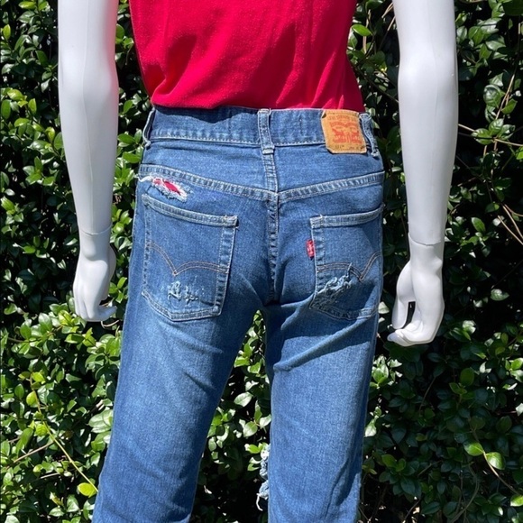 Custom Vintage Levi’s 511’s DIY Destructed Straight Leg Ankle Jeans - Picture 4 of 13